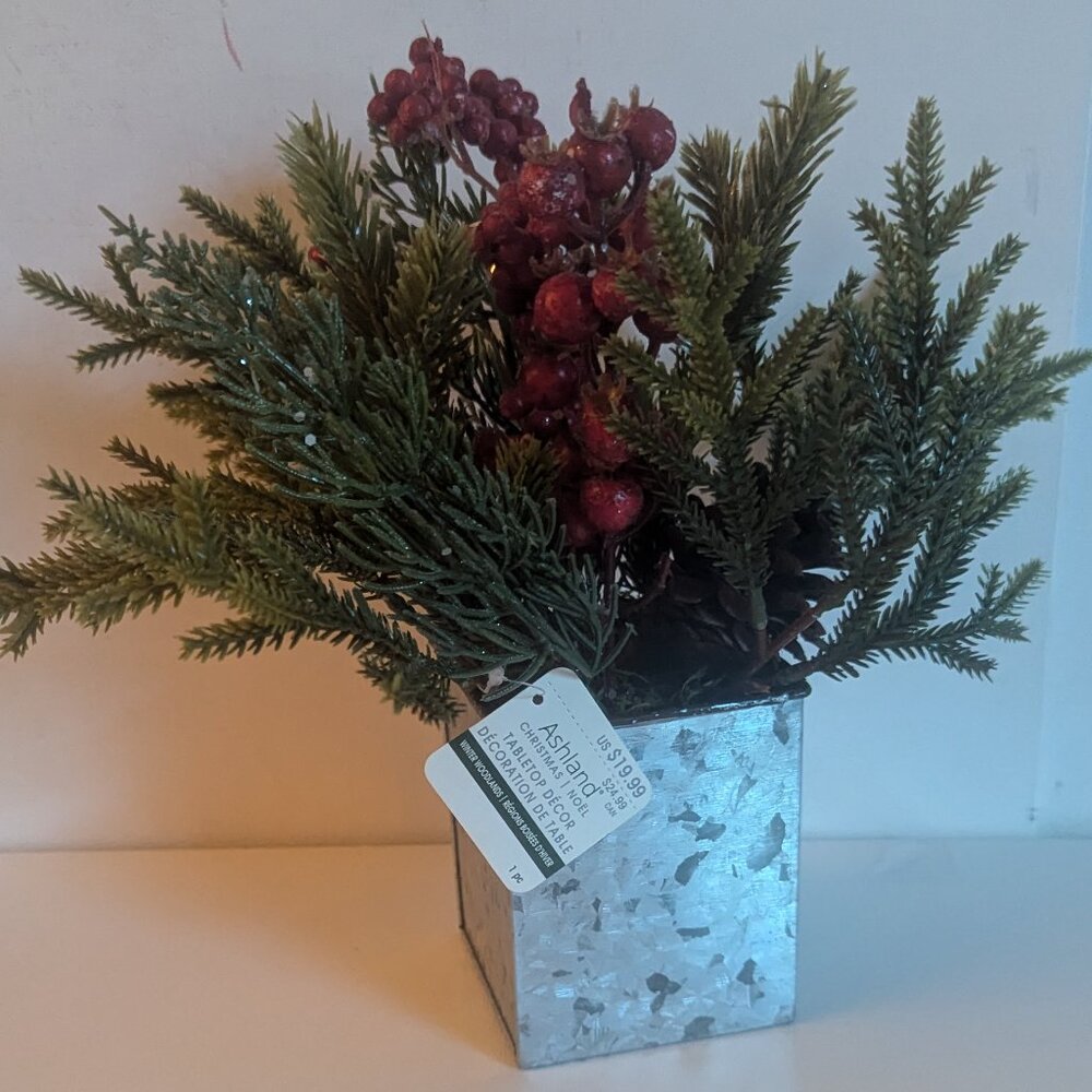 NWT Evergreen Floral Galvanized Container Christmas Holiday Ashland Home Decor